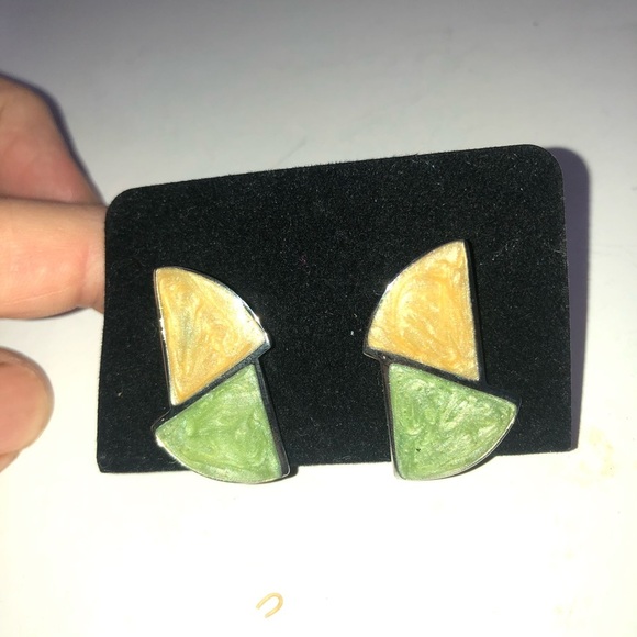 Modern Green and Gold Earrings - Picture 1 of 4